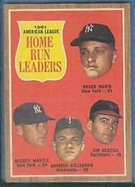 1962 Topps # 53 A.L. HR Leaders (Roger Maris (61 HRs),Mickey Mantle) Baseball cards value