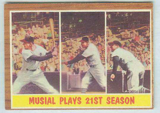 1962 Topps #317 Stan Musial In-Action [#c] (Cardinals) Baseball cards value