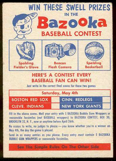 1957 Topps   #1 Contest Card (Series 1,May 4th) Baseball cards value