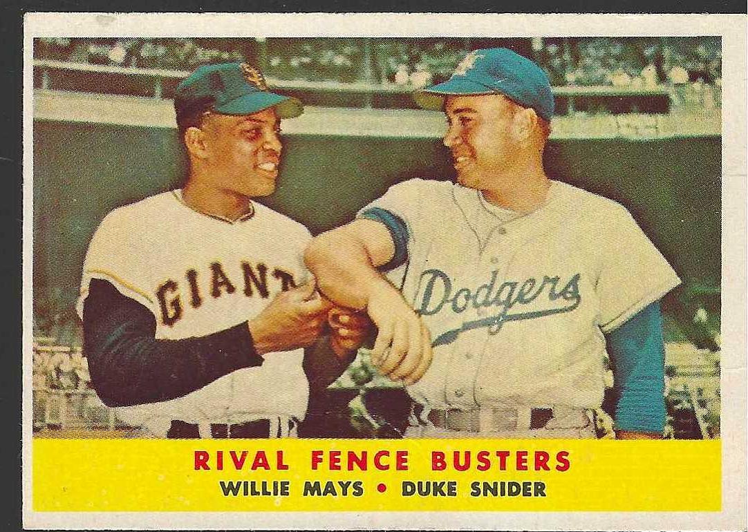 1958 Topps #436 'Rival Fence Busters' Willie Mays/Duke Snider Baseball cards value