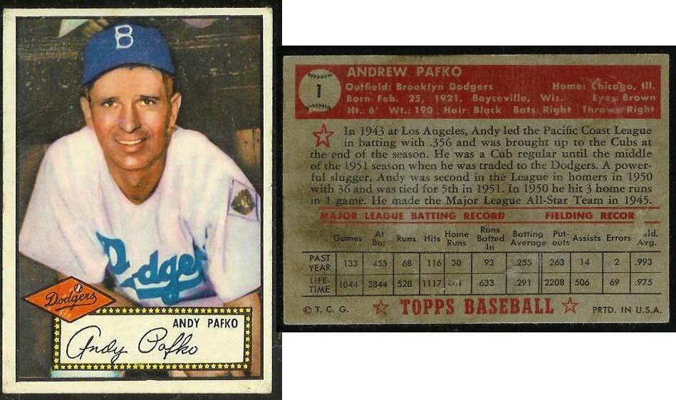 1952 Topps #..1 Andy Pafko (Brooklyn Dodgers) Baseball cards value
