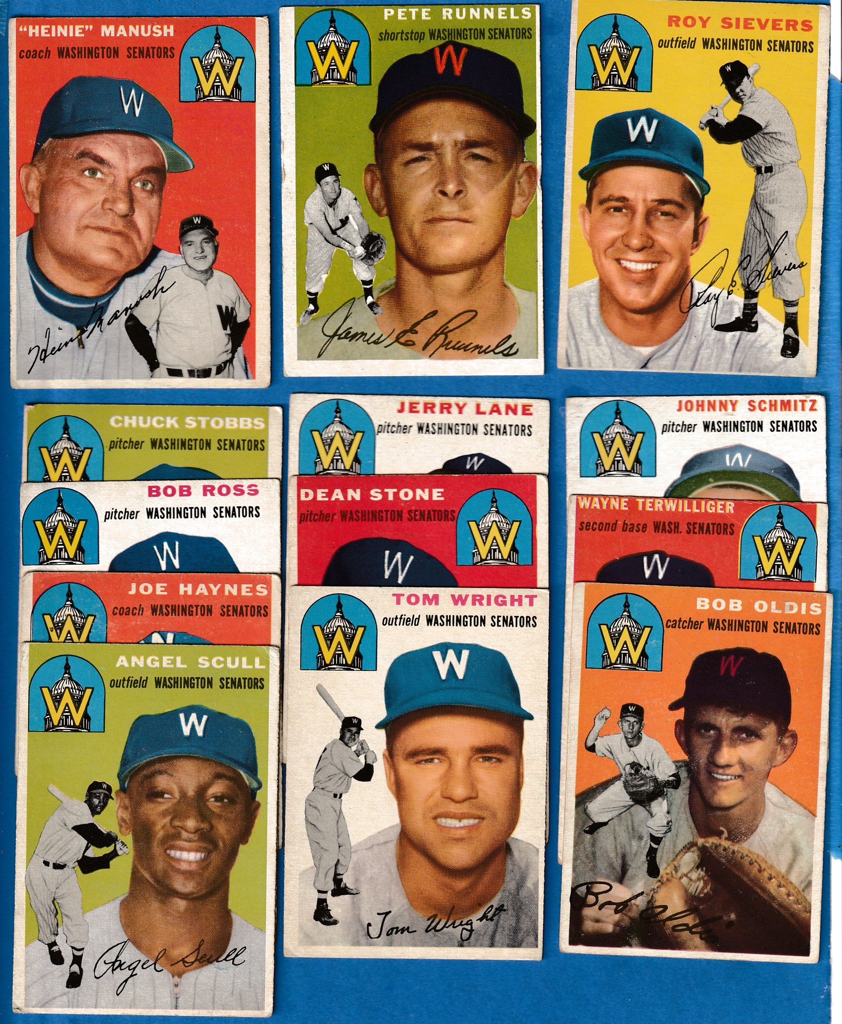  Washington Senators - 1954 Topps COMPLETE TEAM SET (15 cards) Baseball cards value