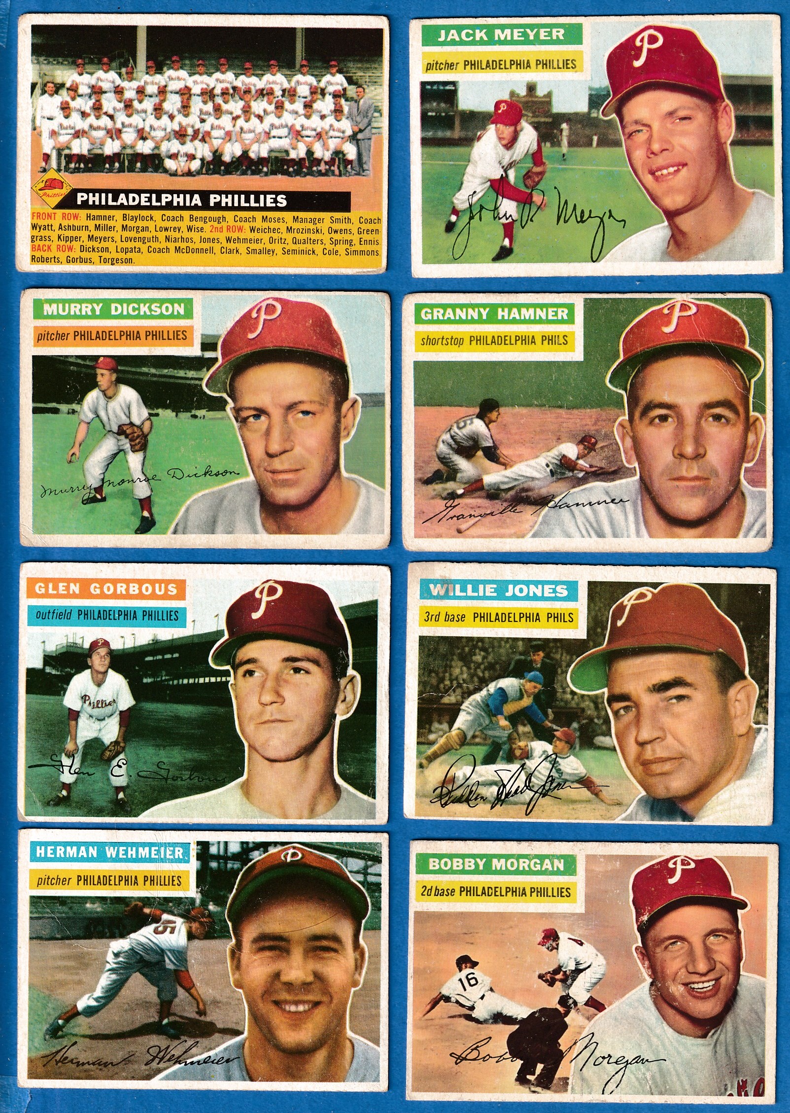 1956 Topps  - PHILLIES - Starter Team Set/Lot (8 different) Baseball cards value