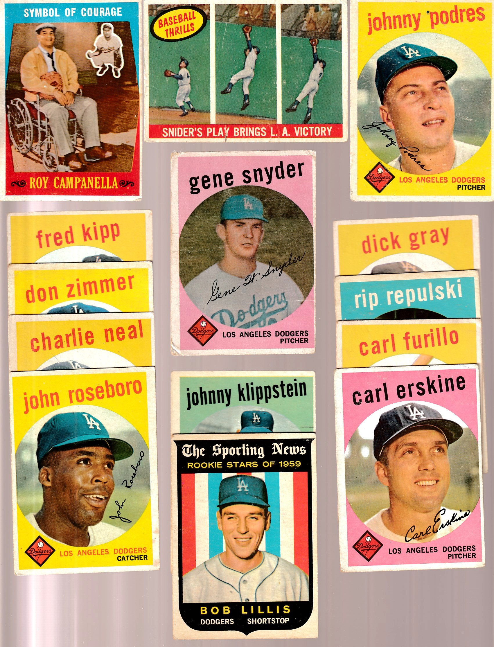 1959 Topps  - DODGERS Starter Team Set (14) diff. Roy Campanella Hi# ! Baseball cards value