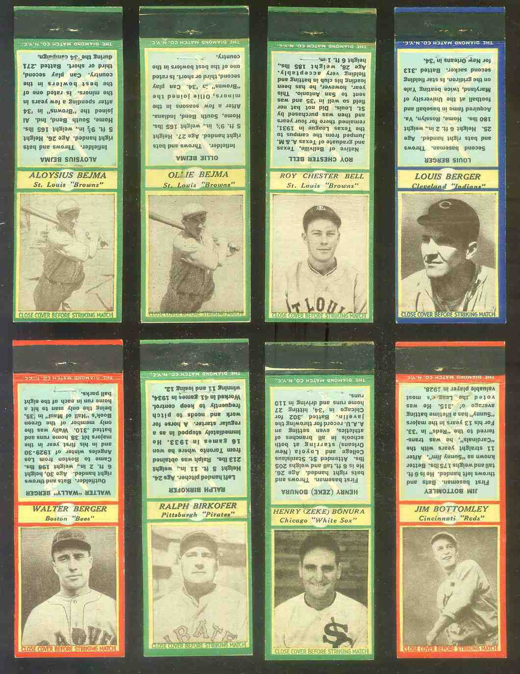 1935-36 Diamond Matchbooks #  7 Roy Bell GREEN (St. Louis Browns) Baseball cards value