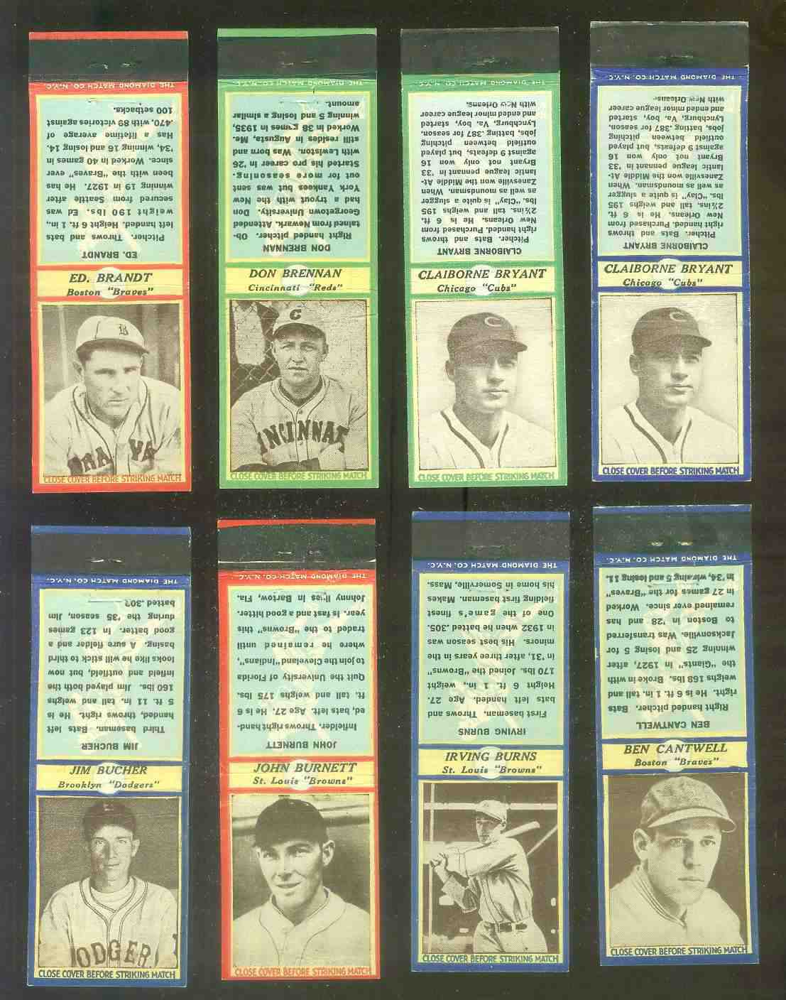 1935-36 Diamond Matchbooks # 16 Don Brennan GREEN (Reds) Baseball cards value