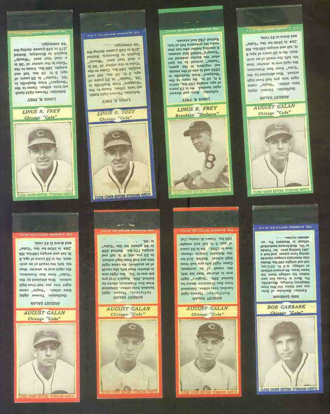 1935-36 Diamond Matchbooks # 54 Linus Frey WAIST UP GREEN (Cubs) Baseball cards value