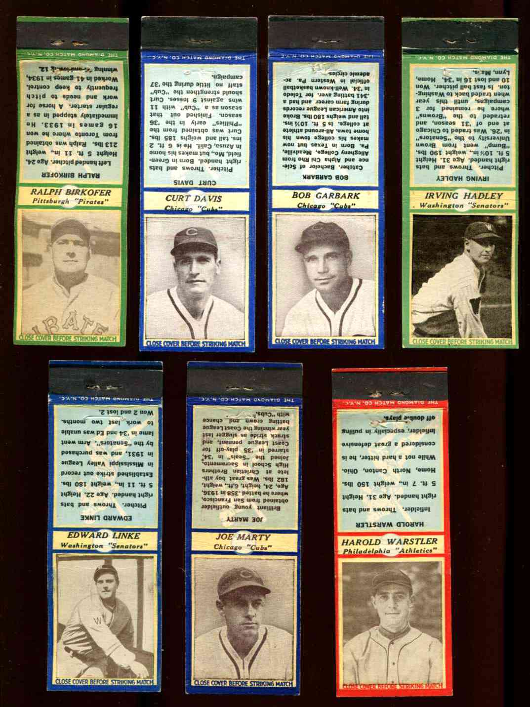 1935-36 Diamond Matchbooks # 99 Edward Linke BLUE (Senators) Baseball cards value