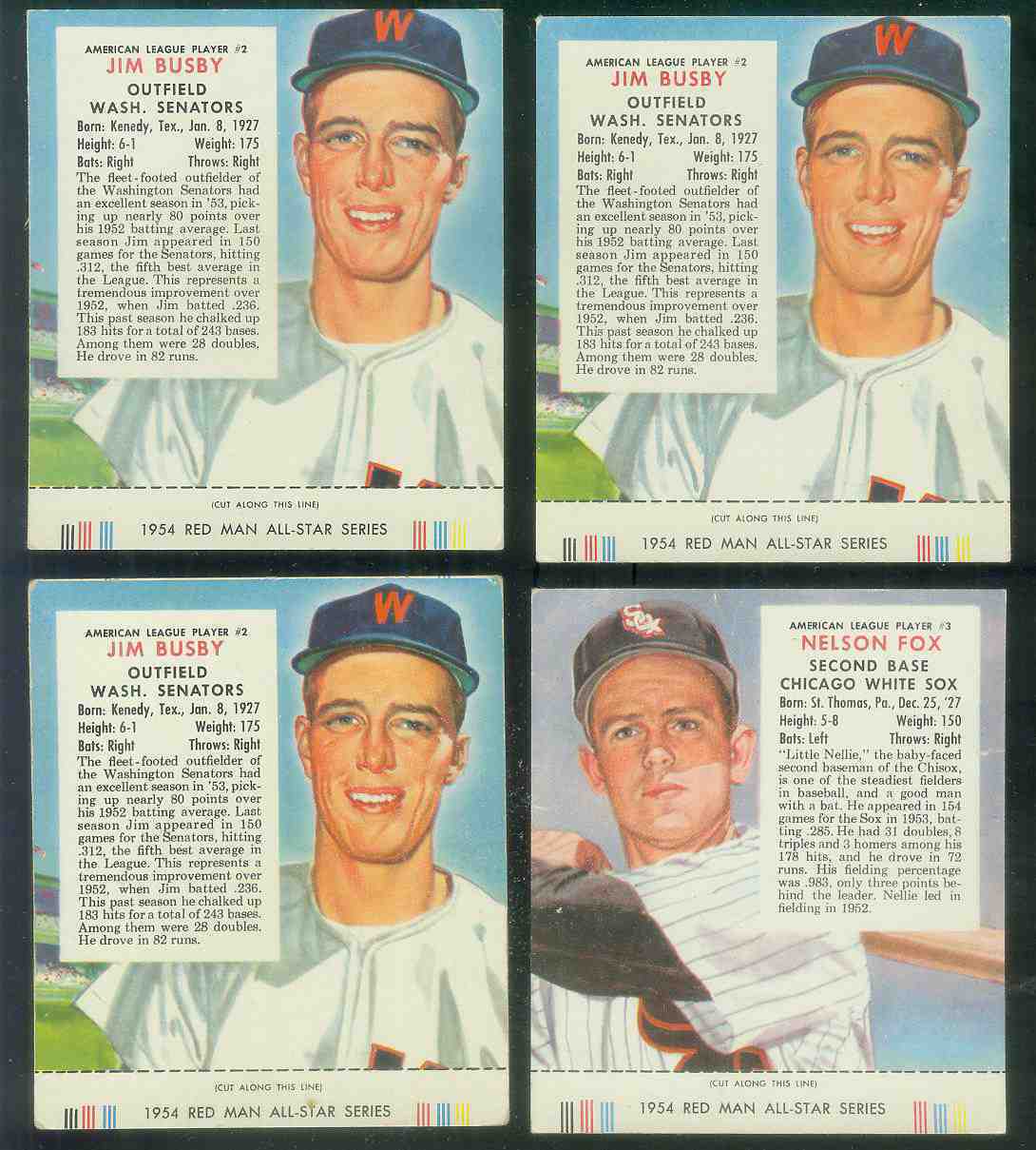 1954 Red Man #AL.2 Jim Busby WITH TAB (Senators) Baseball cards value