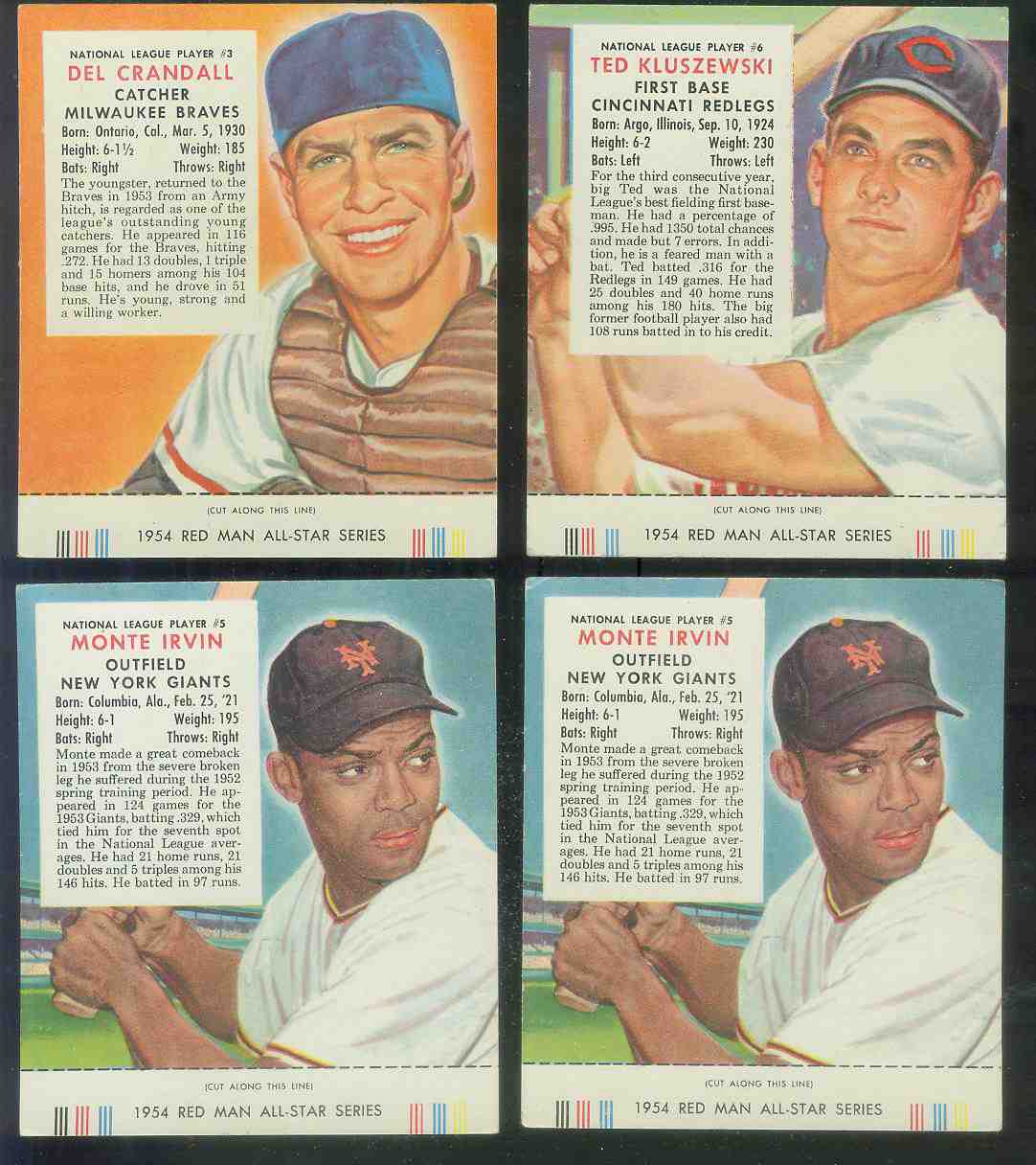 1954 Red Man #NL.5 Monte Irvin WITH TAB (Giants) Baseball cards value