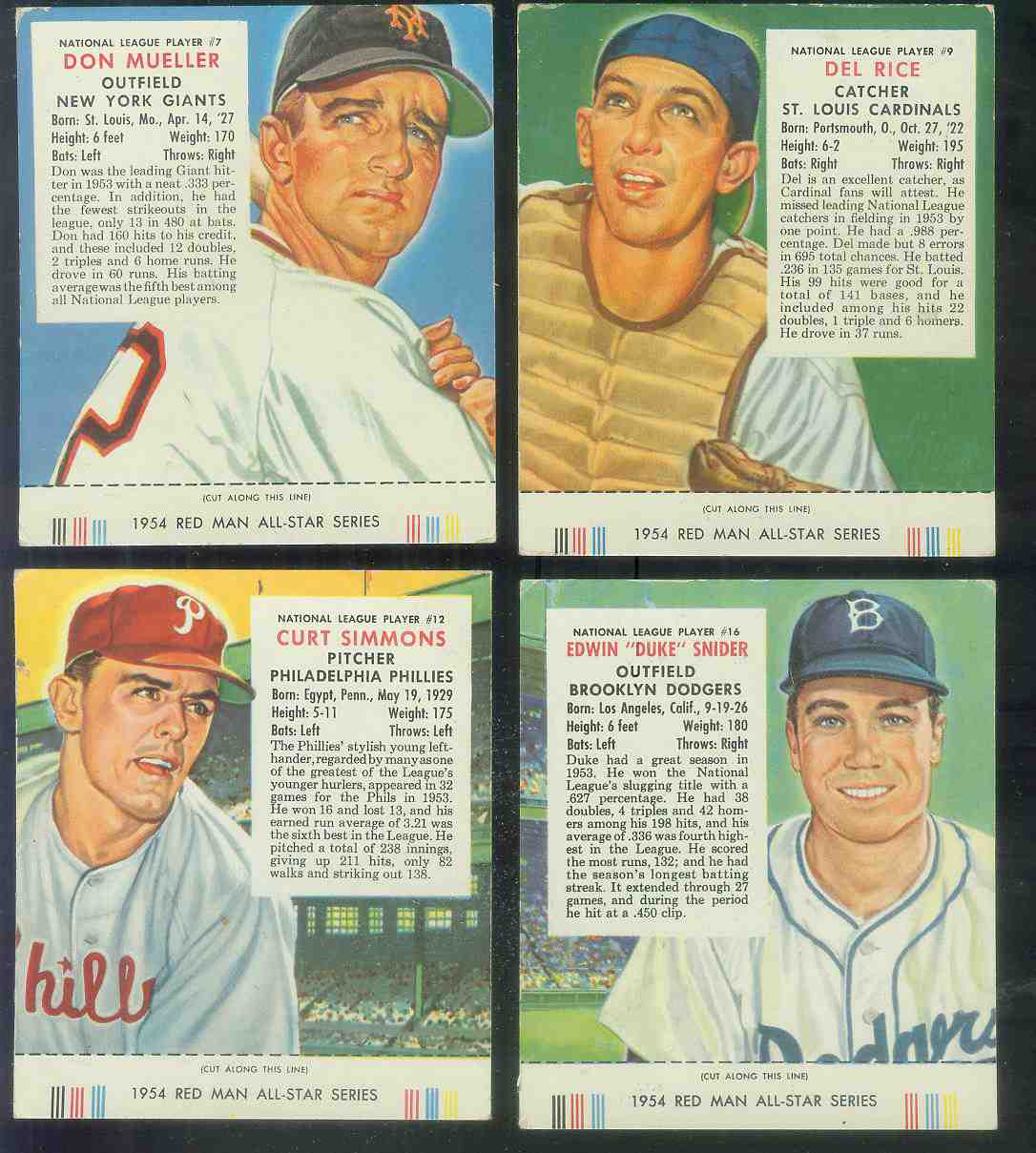 1954 Red Man #NL.7 Don Mueller WITH TAB [#x] (Giants) Baseball cards value