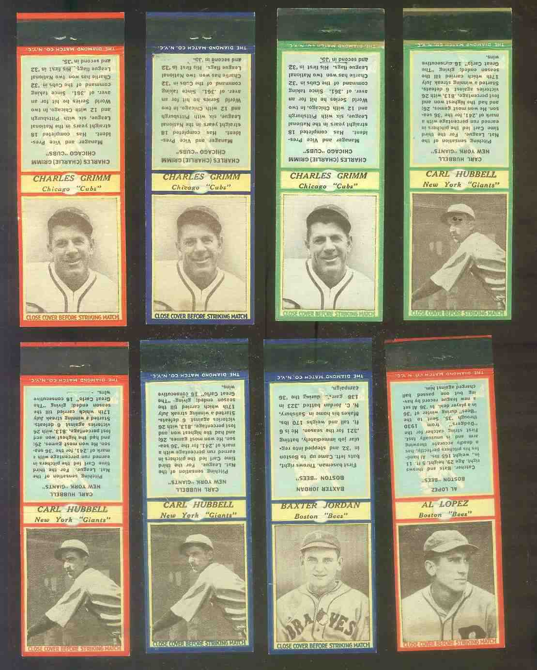 1936 Diamond Matchbooks - Charlie Grimm BLUE (jersey w/o letters) (Cubs) Baseball cards value