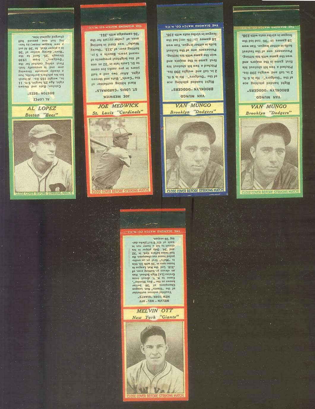 1936 Diamond Matchbooks - Van Lingo Mungo BLUE (Dodgers) Baseball cards value