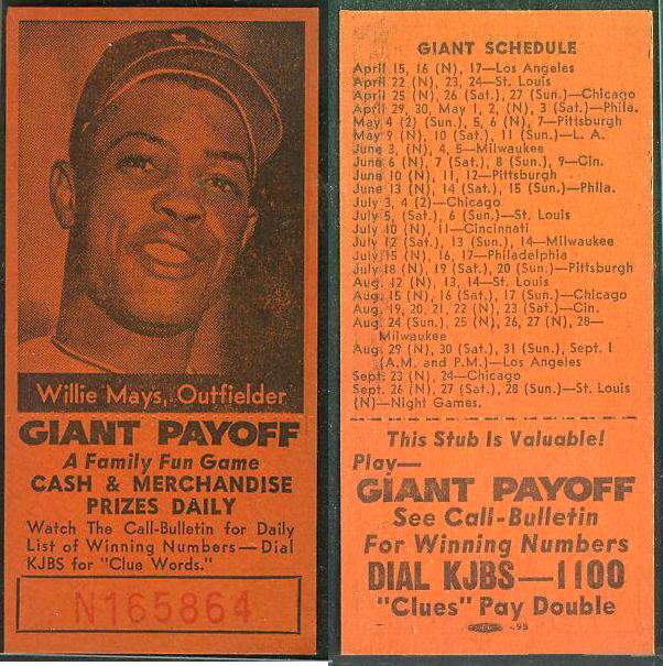 Willie Mays - 1958 San Francisco Call-Bulletin Baseball cards value