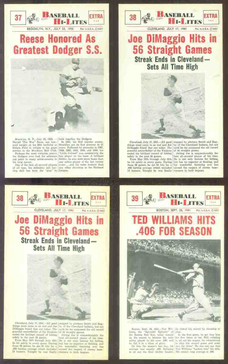 1960 Nu-Card Hi-Lites #38 Joe DiMaggio - 'Hits in 56 Straight Games' Baseball cards value