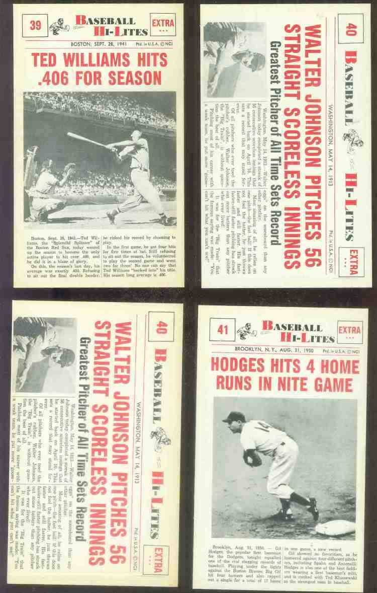 1960 Nu-Card Hi-Lites #40 Walter Johnson - '56 Straight Scoreless Innings' Baseball cards value