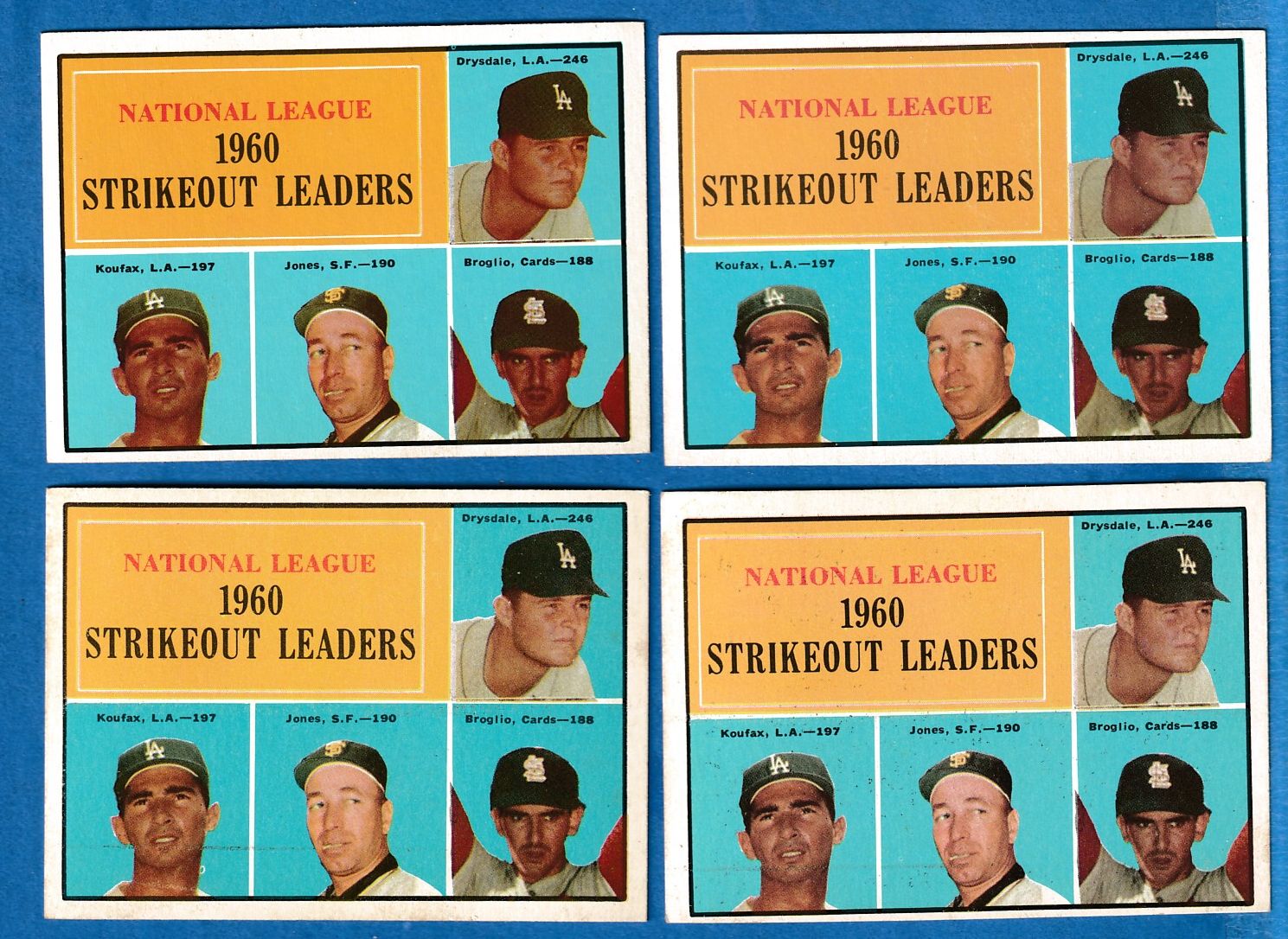 1961 Topps # 49 N.L. Strikeout Leaders (Don Drysdale/Sandy Koufax) Baseball cards value