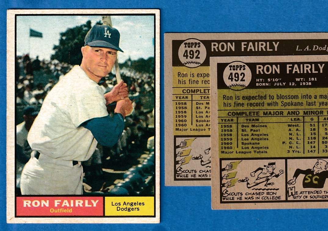 1961 Topps #492A Ron Fairly [VAR:normal] (Dodgers) Baseball cards value