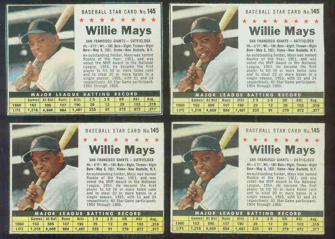 1961 Post #145 Willie Mays [BOX] [#c] (Giants) Baseball cards value