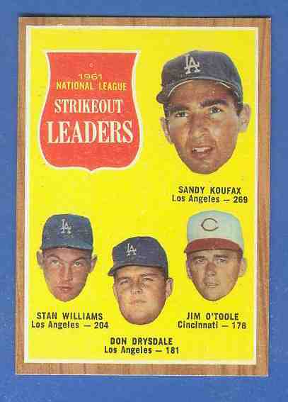 1962 Topps #.60 N.L. Strikeout Leaders (Sandy Koufax/Don Drysdale) Baseball cards value