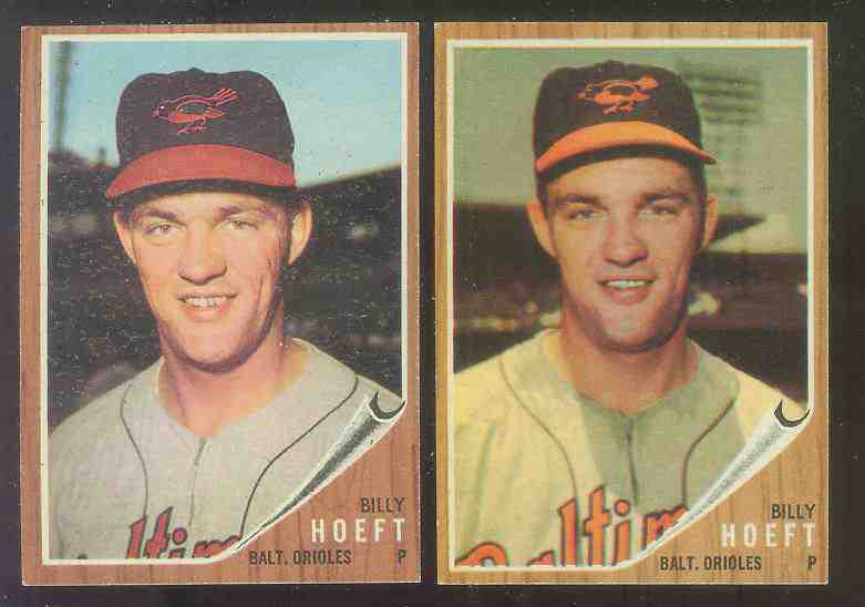 1962 Topps #134B Billy Hoeft [VAR:Green Tint/Sky] (Orioles) Baseball cards value