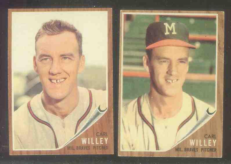 1962 Topps #174B Carl Willey [VAR:Cap/Green Tint] (Braves) Baseball cards value