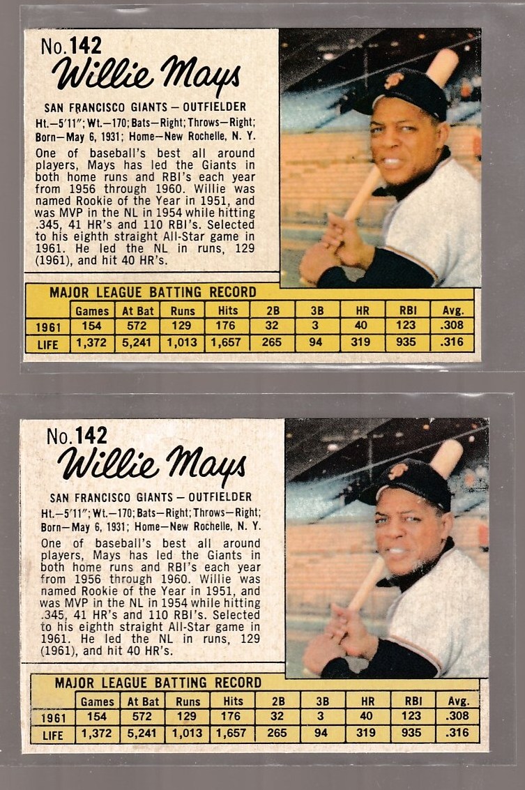 1962.Jello #142 WILLIE MAYS (Giants) Baseball cards value