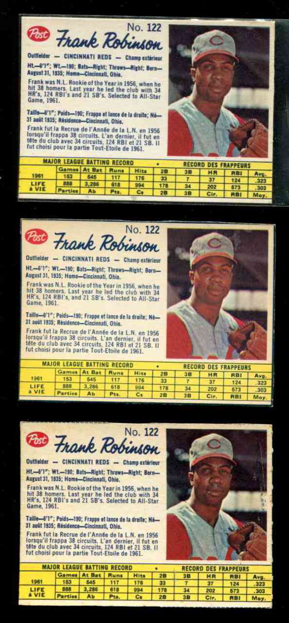 1962 Post Canadian #122 Frank Robinson [#csc] (Company) (Reds) Baseball cards value