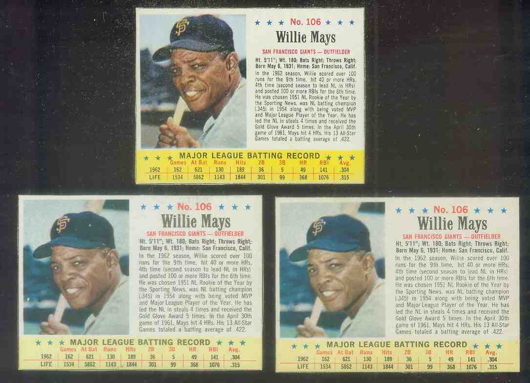 1963 Post #106 Willie Mays (Giants) Baseball cards value