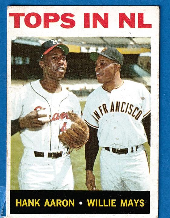1964 Topps #423 'Tops in N.L.' [#] (Hank Aaron/Willie Mays) (Braves/Giants) Baseball cards value