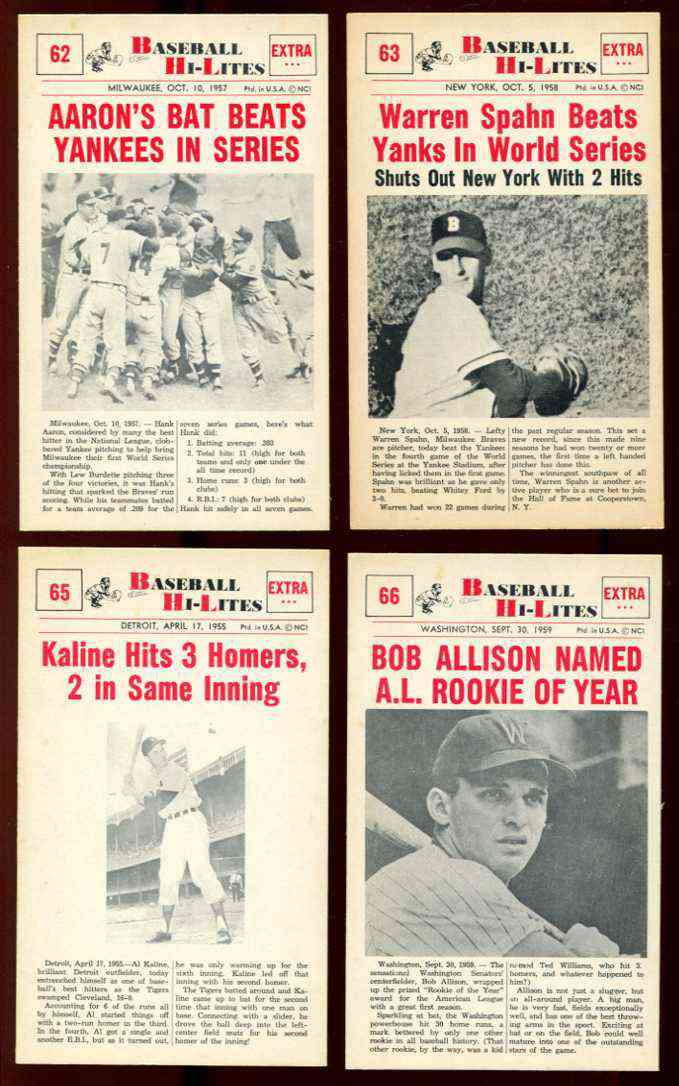 1960 Nu-Card Hi-Lites #62 Hank Aaron - 'Bat Beats Yankees in Series' [#x] Baseball cards value