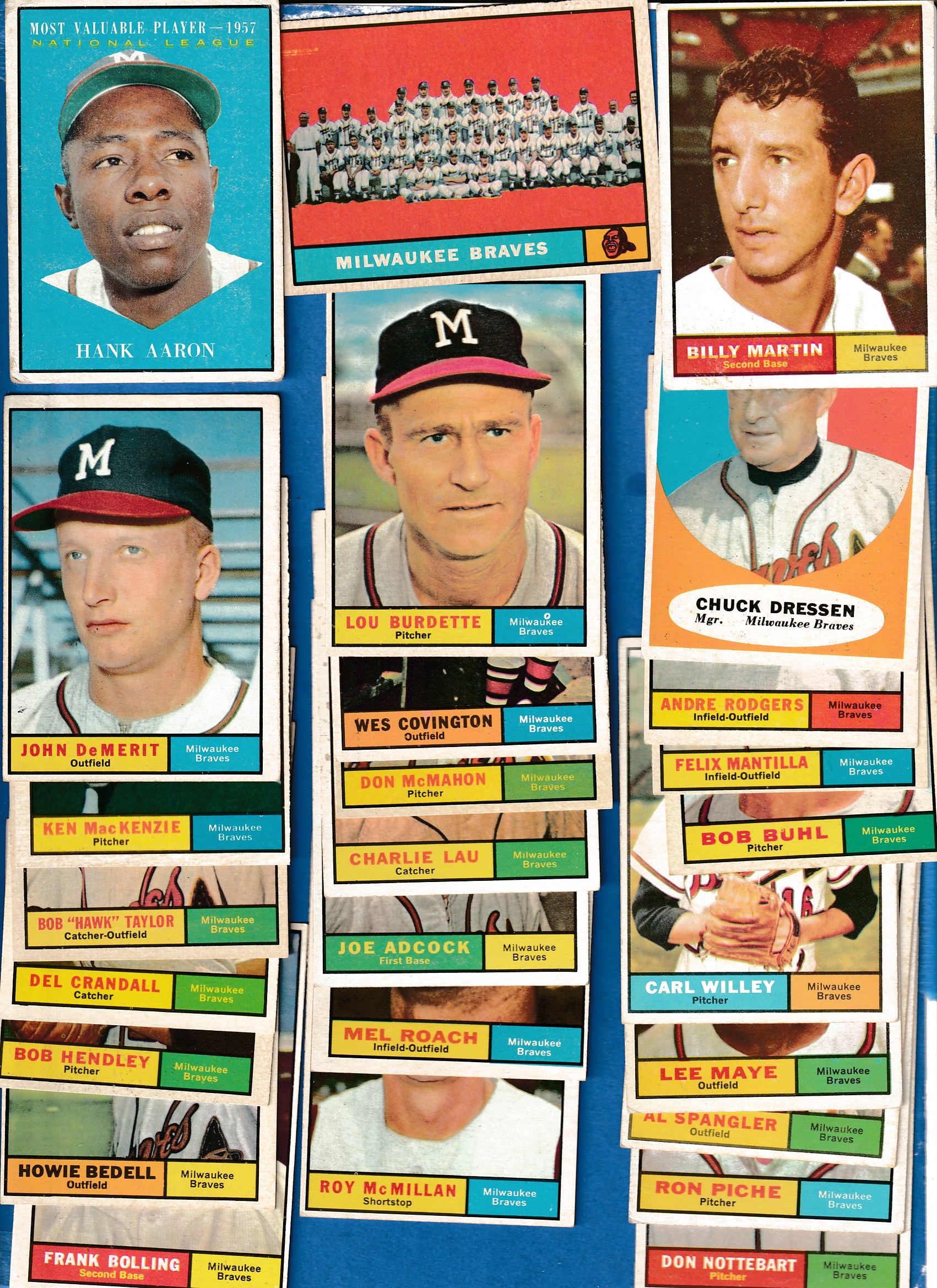 1961 Topps  - BRAVES - Near Complete Team Set (23/29) + bonus Aaron MVP Baseball cards value