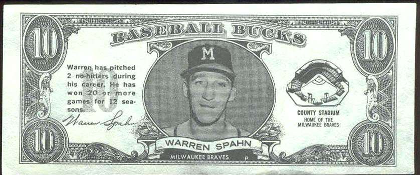  1962 Topps Bucks #85 Warren Spahn (Braves) Baseball cards value
