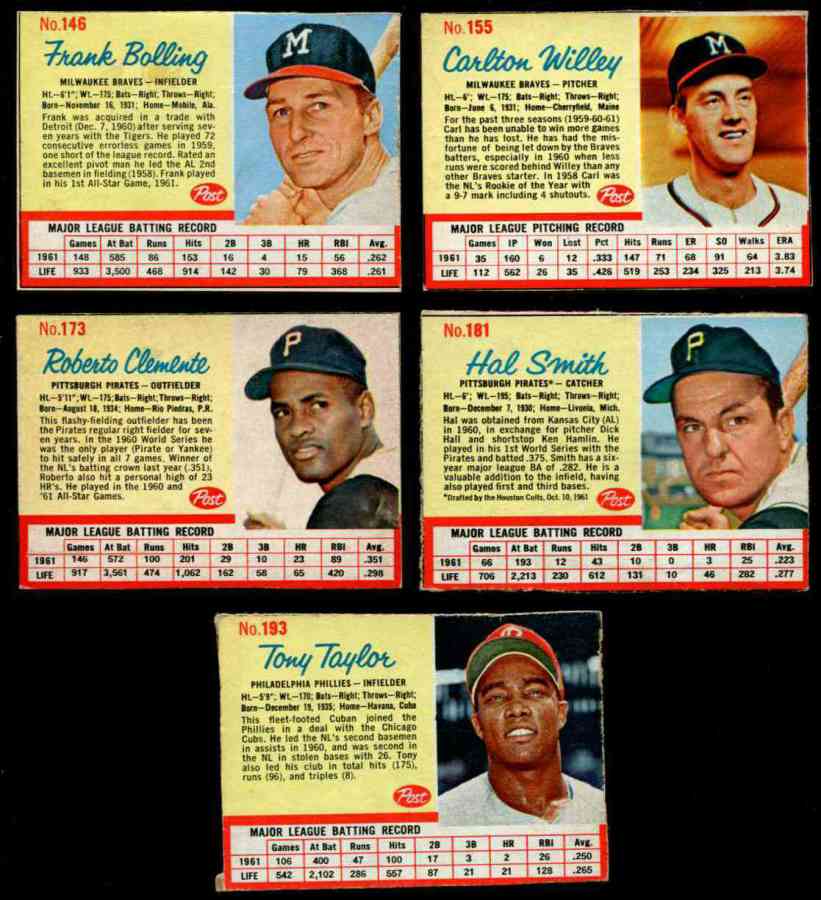 1962 Post #173A Roberto Clemente [#x] (Pirates) Baseball cards value