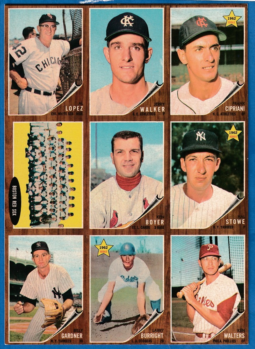 1962 Topps  [p] 9-Card PANEL - w/Ken Boyer in Center (Cardinals) Baseball cards value