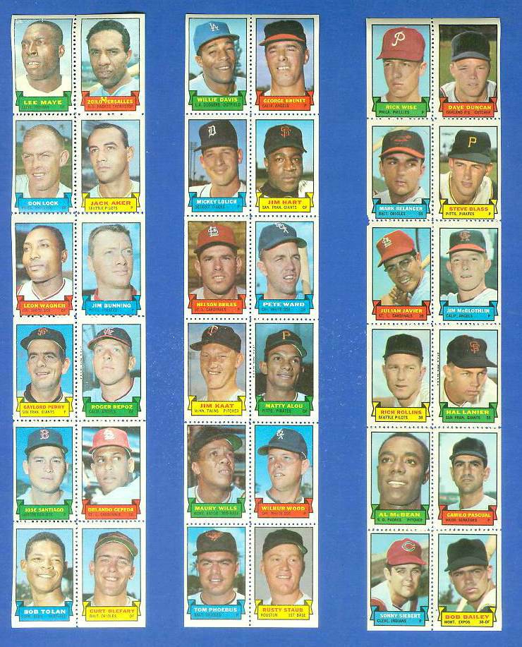 1969 Topps STAMP STRIP/PANEL [v]- Willie Davis,Mickey Lolich,Maury Wills Baseball cards value