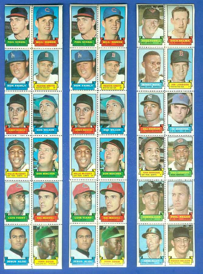 1969 Topps STAMP STRIP/PANEL [v]- Boog Powell,JUAN MARICHAL,Tommie John Baseball cards value