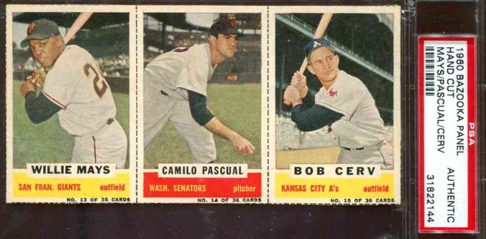 1960 Bazooka COMPLETE PANEL #13-15 WILLIE MAYS/Camilo Pascual/Bob Cerv Baseball cards value