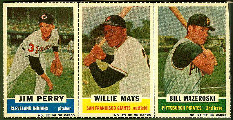 1961 Bazooka COMPLETE PANEL #22-24 WILLIE MAYS/Bill Mazeroski/Jim Perry Baseball cards value