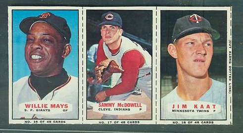 1967 Bazooka COMPLETE PANEL #16-18 WILLIE MAYS/Sam McDowell/Jim Kaat Baseball cards value