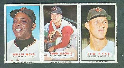 1967 Bazooka COMPLETE PANEL #16-18 WILLIE MAYS/Sam McDowell/Jim Kaat Baseball cards value