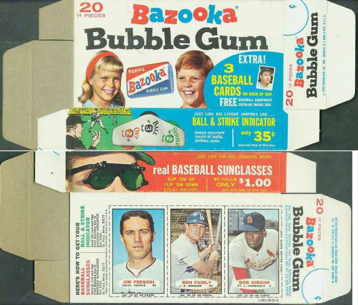 1967 Bazooka COMPLETE BOX #19-21 BOB GIBSON/Jim Fregosi/Ron Fairly Baseball cards value