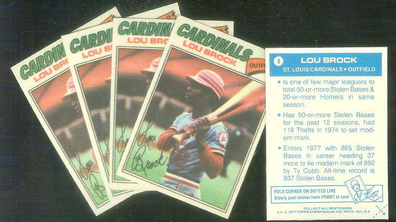 1977 Topps Cloth Stickers #.8 Lou Brock - Lot of (5) (Cardinals) Baseball cards value