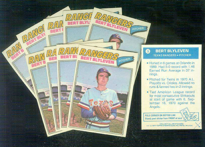 1977 Topps Cloth Stickers #.5 Bert Blyleven - Lot of (10) (Rangers) Baseball cards value