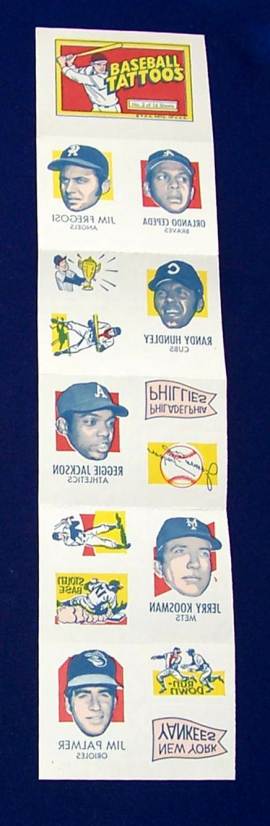 1971 Topps TATTOOS COMPLETE Sheet # 3: Reggie Jackson,Jim Palmer & more Baseball cards value