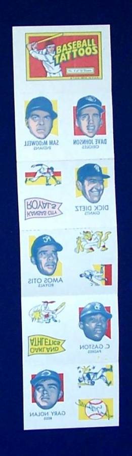 1971 Topps TATTOOS COMPLETE Sheet # 4: Sam McDowell (2 diff.) & more Baseball cards value