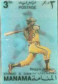   REGGIE JACKSON/Steve Carlton - 1972 MANAMA Official Postage Stamp (A's) Baseball cards value