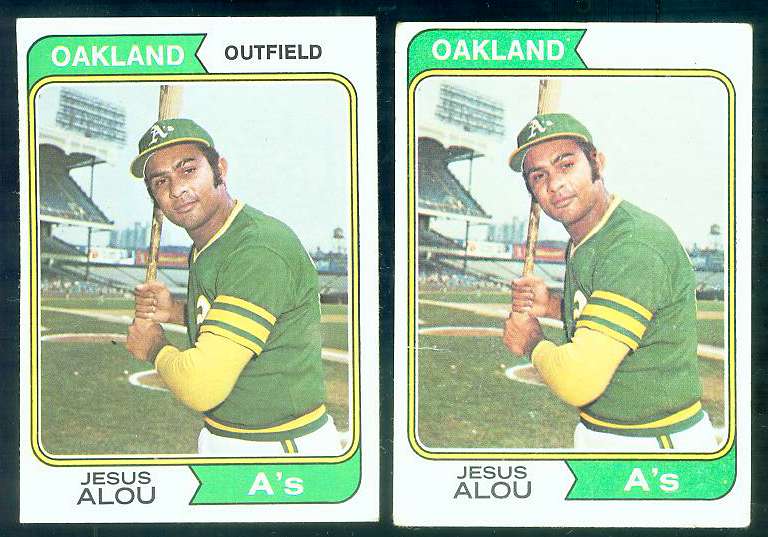 1974 Topps #654 Jesus Alou [VAR:No position] (A's) Baseball cards value
