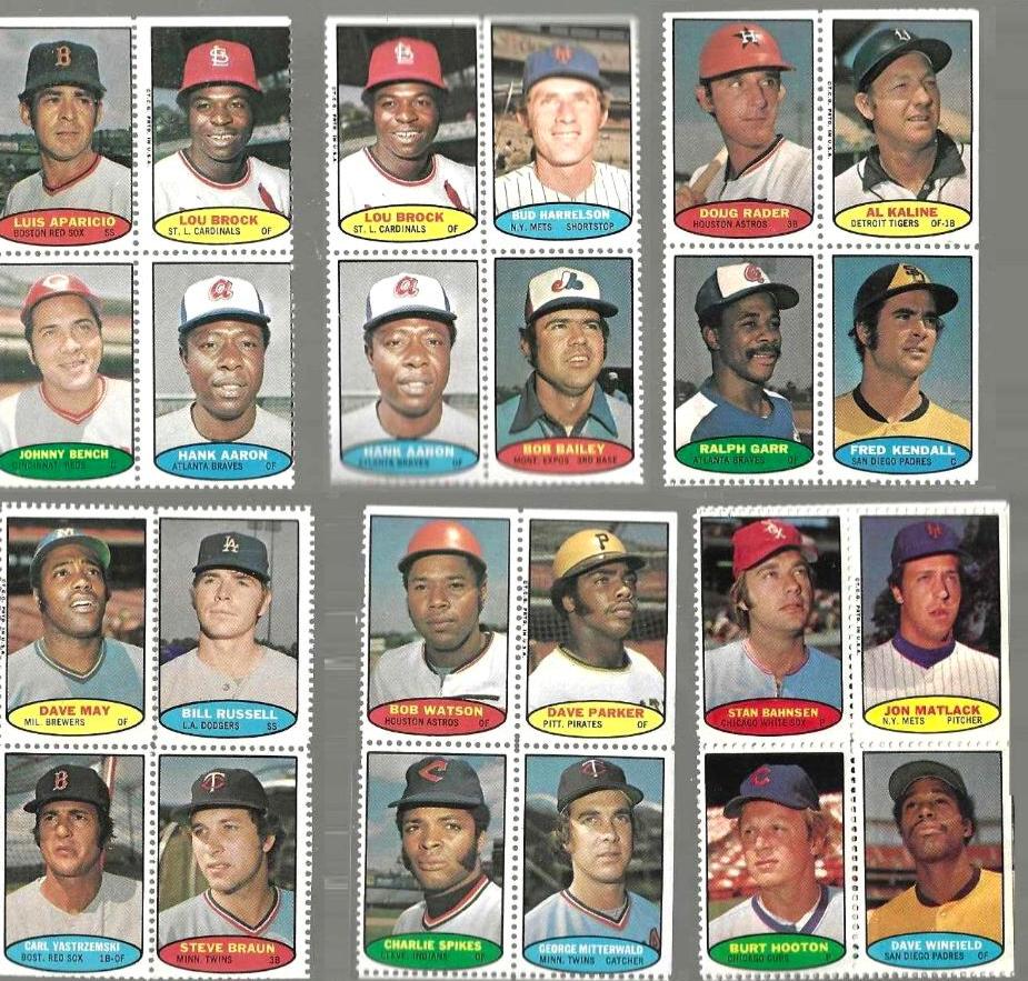 1974 Topps STAMPS PANEL-of-4  !!! ALL Hall-of-Famers !!! w/Hank Aaron !!! Baseball cards value