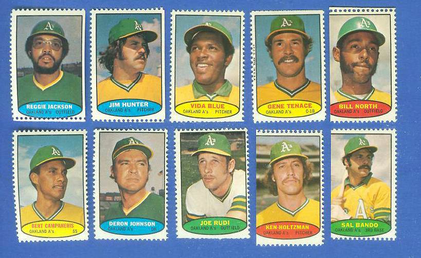  A's - 1974 Topps Stamps COMPLETE TEAM SET (10 stamps) Baseball cards value